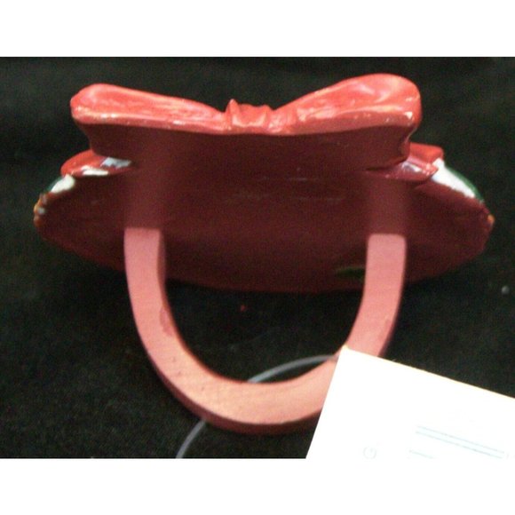 NWT Ceramic Red White Floral Christmas Ornament Napkin Ring Bow Tableware Dining - Picture 6 of 14